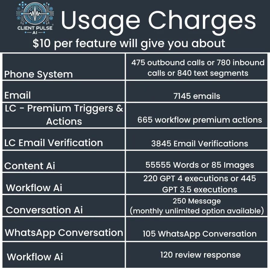 Client Pulse AI Usage Charges